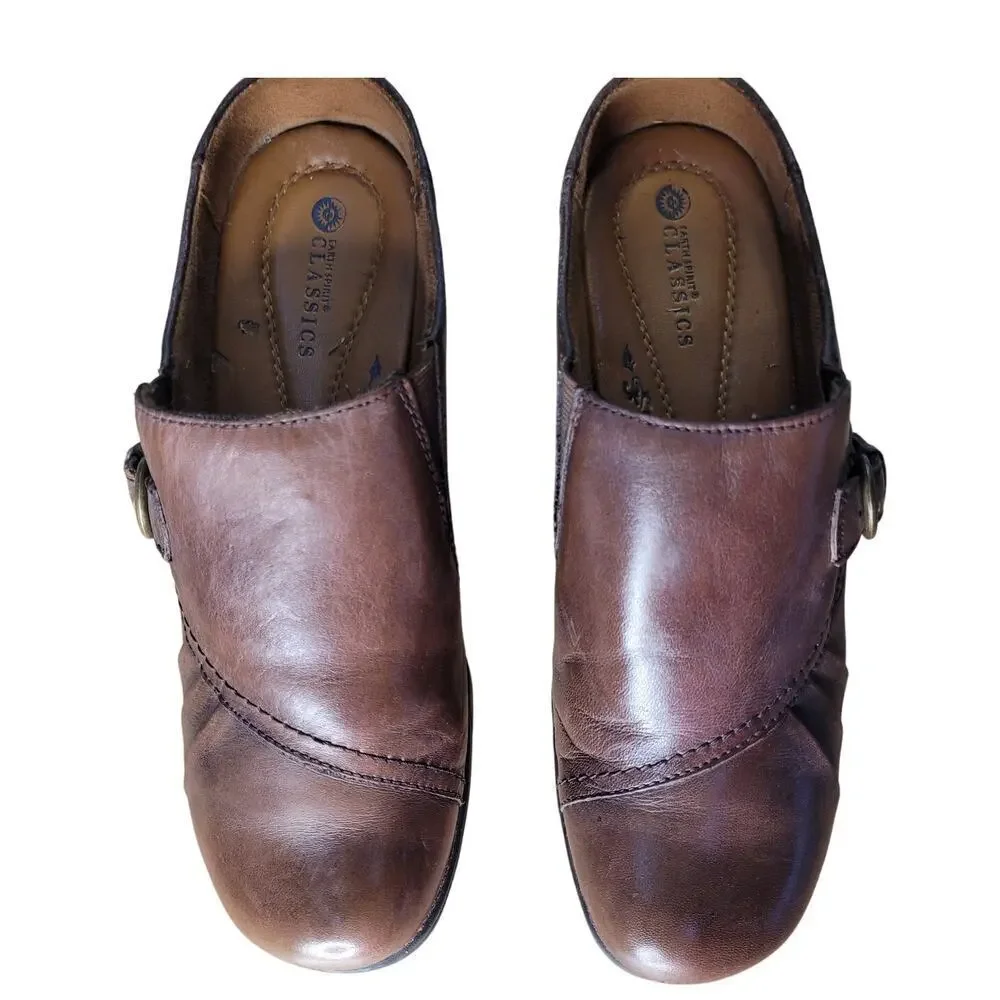 Earth Spirit Classics Clogs Emily Dark Brown Slip on Leather Sz‎ 9